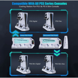 PS4 & PS5 Cooling Stand with Dual Controller Charging Dock – Multi-Function Gaming Console Organizer