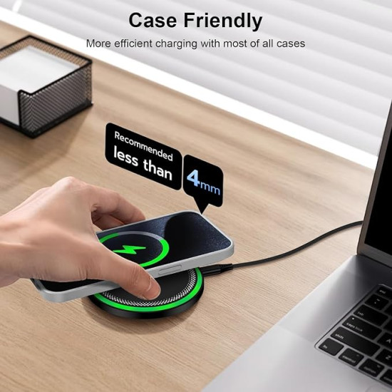 15W Fast Wireless Charger Pad  – Qi Charging Station with Power Adapter