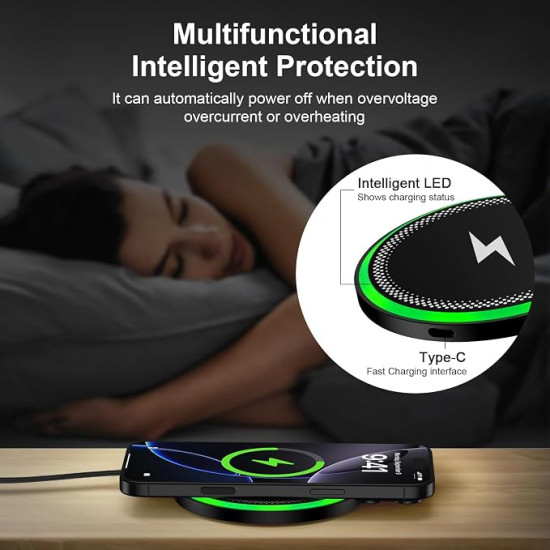 15W Fast Wireless Charger Pad  – Qi Charging Station with Power Adapter