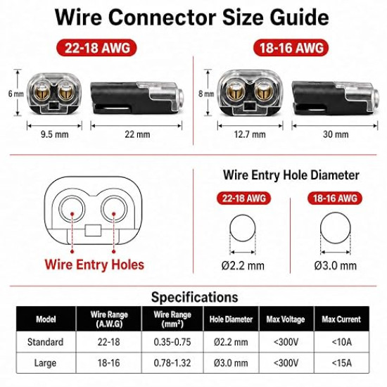 2-Pin Quick Connector Clips – Locking Buckle Snap-On Wire Connectors for DIY Lighting & Low Voltage Projects (10 Pcs)