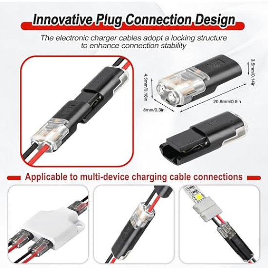 2-Pin Quick Connector Clips – Locking Buckle Snap-On Wire Connectors for DIY Lighting & Low Voltage Projects (10 Pcs)