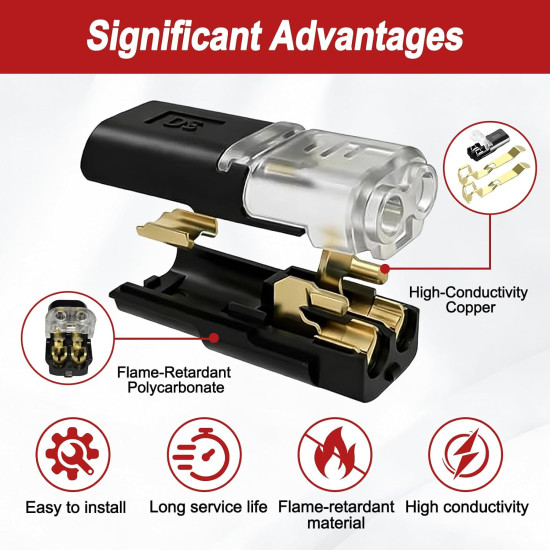 2-Pin Quick Connector Clips – Locking Buckle Snap-On Wire Connectors for DIY Lighting & Low Voltage Projects (10 Pcs)