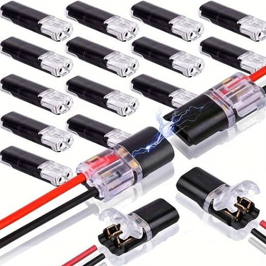 2-Pin Quick Connector Clips – Locking Buckle Snap-On Wire Connectors for DIY Lighting & Low Voltage Projects (10 Pcs)