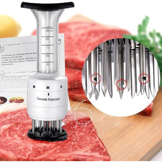 2-in-1 Professional Meat Sauce Injector – Stainless Steel Needle Blade Meat Tenderizer for Steak, Chicken, Beef, Pork & BBQ