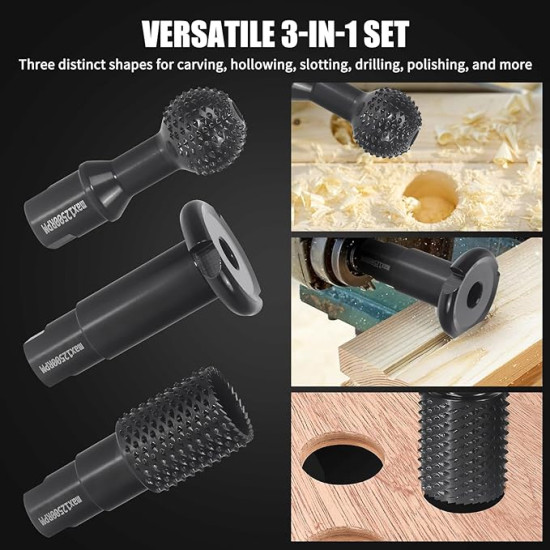 3 PCS Upgraded Wood Grinder Ball Gouge with 5/8-11 Thread for 4 1/2 and 5 Inch Angle Grinder Attachments