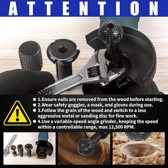 3 PCS Upgraded Wood Grinder Ball Gouge with 5/8-11 Thread for 4 1/2 and 5 Inch Angle Grinder Attachments