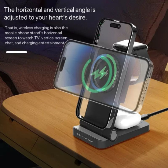 3-in-1 Fast Wireless Charging Station for iPhone, Samsung, Apple Watch & Earbuds – Wireless Charger Stand