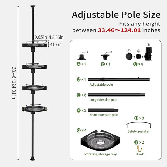 Maximize Your Shower Space And Keep Your Bathroom Organized – 4-Tier Adjustable Rotating Corner Shower Caddy