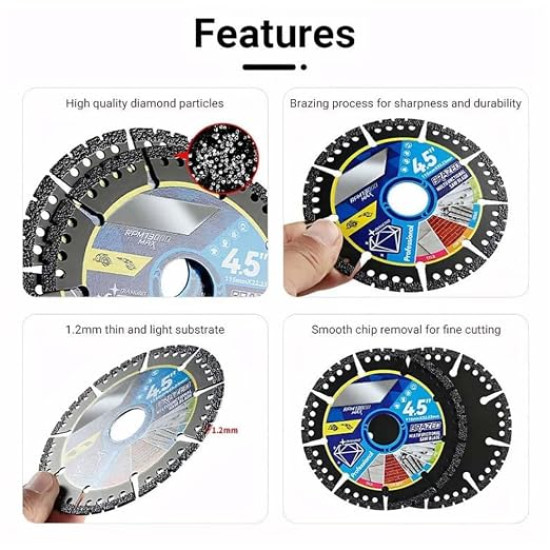 4.5 Inch Diamond Multi-Purpose Cutting Disc for Angle Grinder – Ultra Thin Diamond Saw Blade for Tile, Stone, Brick, Concrete & Metal