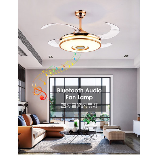 42" Smart Bluetooth Ceiling Fan with Retractable LED Lights, Remote Control & Music Speaker