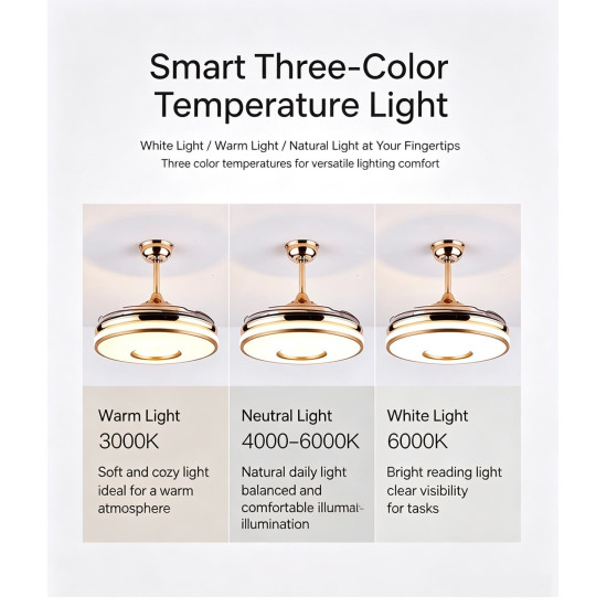 42" Smart Bluetooth Ceiling Fan with Retractable LED Lights, Remote Control & Music Speaker