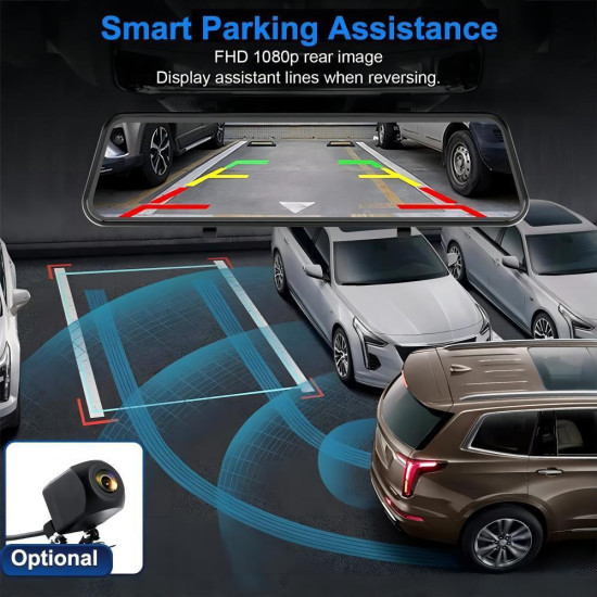 4K 10"IPS WIFI Touch Screen Mirror Dash Cam, Front & Rear Rearview Mirror