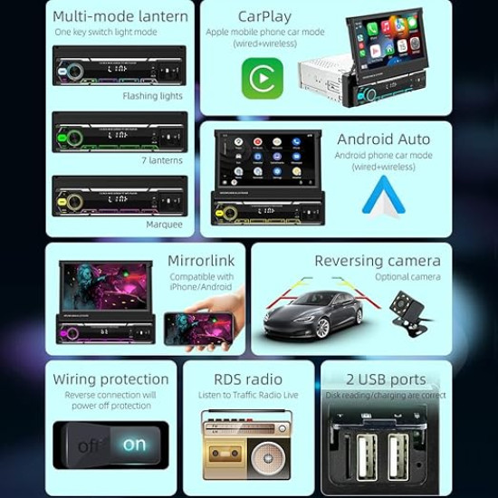 Upgrade Your Car Instantly – 7” Retractable Touchscreen with Wireless CarPlay & Android Auto