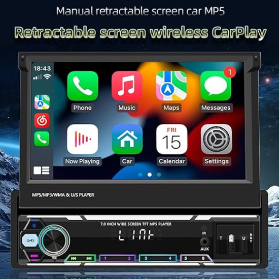 Upgrade Your Car Instantly – 7” Retractable Touchscreen with Wireless CarPlay & Android Auto