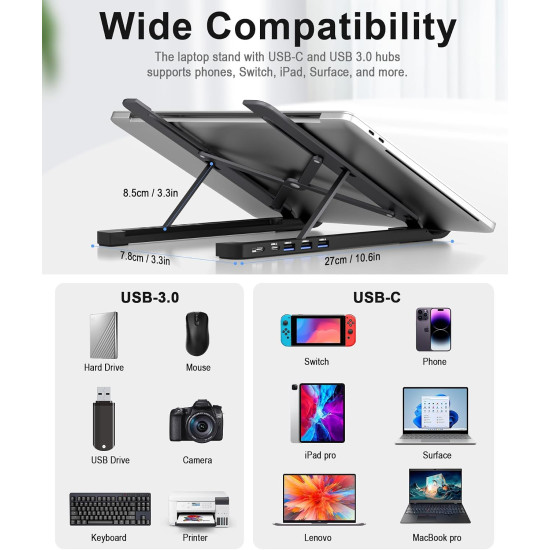 Adjustable Foldable Laptop Stand – Portable Ergonomic Laptop Riser for Desk, Office, Home & Travel