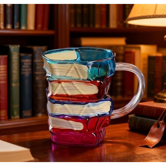 Artistic Book Stack Glass Coffee / Tea Mug