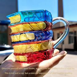 Sip in Style – Artistic Book Stack Glass Coffee & Tea Mug