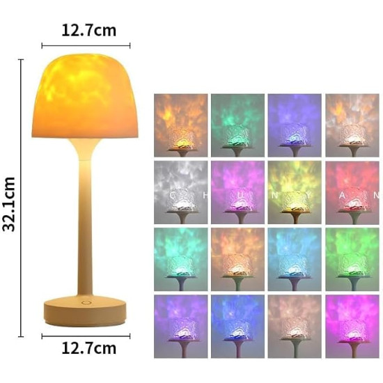 Lumena Ocean Wave Aurora Projector Lamp – Cordless Rechargeable LED Night Light with Remote Control 