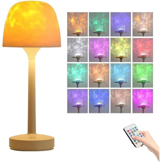 Lumena Ocean Wave Aurora Projector Lamp – Cordless Rechargeable LED Night Light with Remote Control 
