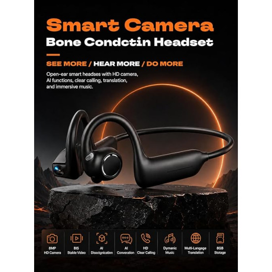 Bone Conduction Headphones with Camera – Open-Ear Bluetooth Earphones with 1080P Video Recording