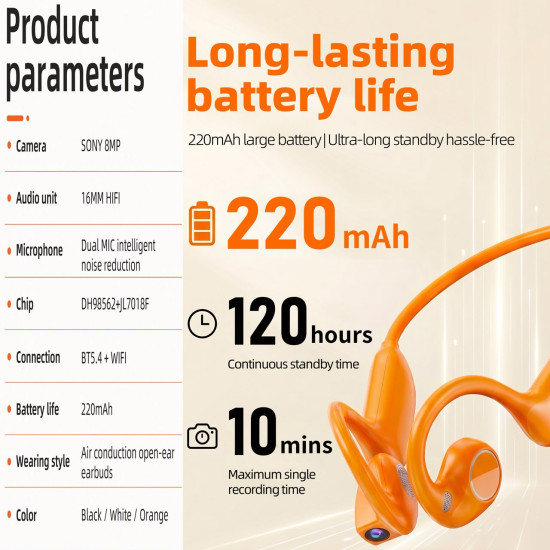 Bone Conduction Headphones with Camera – Open-Ear Bluetooth Earphones with 1080P Video Recording