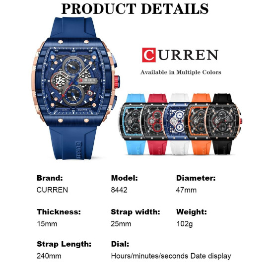 CURREN 8442 Sports Unique Rectangular Watches