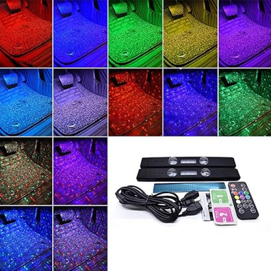 Premium USB Rechargeable Car Ambient Lights - Remote Control Interior Lighting with Multiple Colors