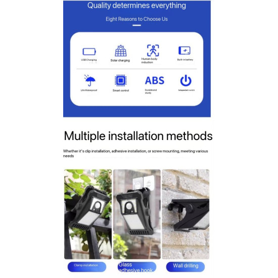Clip-On Solar Motion Sensor Light – Outdoor Security & Camping Light for Fence, Garage & Patio