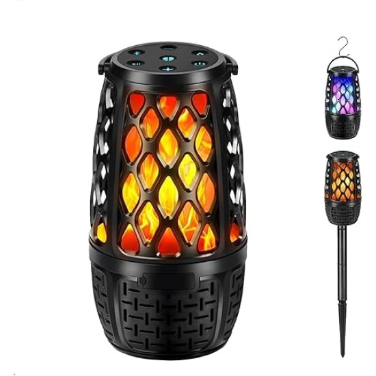Create a Cozy Patio Atmosphere –Music & Firelight Ambience – LED Flame Bluetooth Outdoor Speakers (1 Pack)