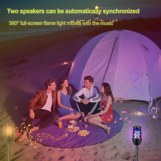 Create a Cozy Patio Atmosphere –Music & Firelight Ambience – LED Flame Bluetooth Outdoor Speakers (1 Pack)