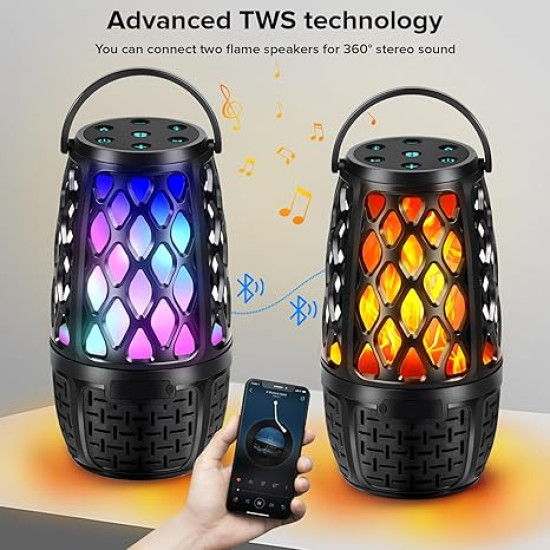 Create a Cozy Patio Atmosphere –Music & Firelight Ambience – LED Flame Bluetooth Outdoor Speakers (1 Pack)