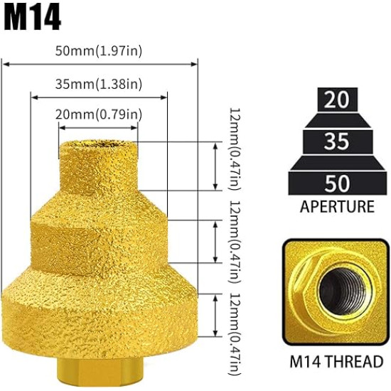 Diamond Beveling Chamfer Bit M14 Thread – Brazed Tapered Reamer for Tile, Marble, Granite, Concrete & Stone (20mm/35mm/50mm)