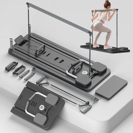 Get a Full-Body Workout at Home – Foldable Pilates Reformer with Resistance Bands & Timer