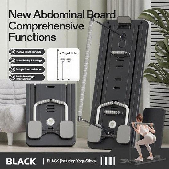 Get a Full-Body Workout at Home – Foldable Pilates Reformer with Resistance Bands & Timer