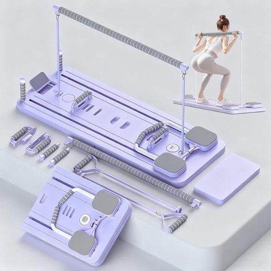 Get a Full-Body Workout at Home – Foldable Pilates Reformer with Resistance Bands & Timer