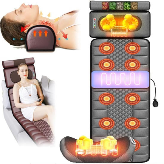 Relax Your Entire Body at Home, Relieve Back, Neck & Muscle Tension – Full Body Massage Mat with Heat & Shiatsu Neck Pillow