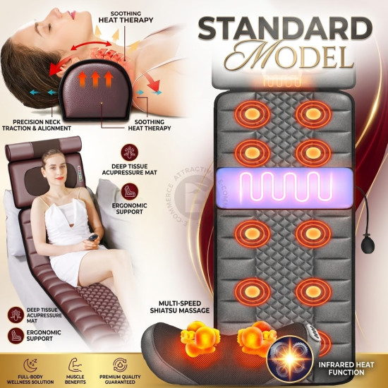 Relax Your Entire Body at Home, Relieve Back, Neck & Muscle Tension – Full Body Massage Mat with Heat & Shiatsu Neck Pillow