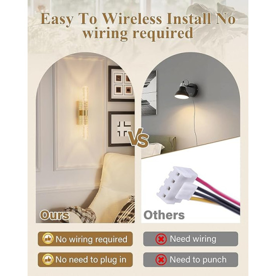Gold Wall Sconce Rechargeable Wall Lighting (2pcs Set)