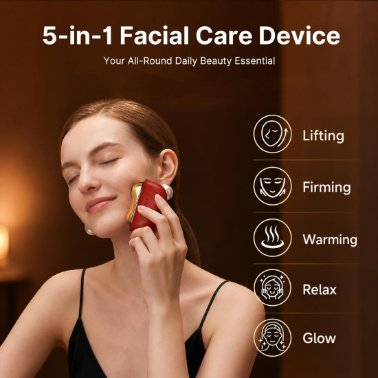 Heated Electric Gua Sha Facial Massager with Vibration & LED Red Light Therapy – Skin Firming Face & Neck Sculpting Tool 