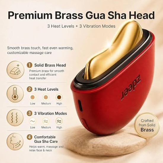 Heated Electric Gua Sha Facial Massager with Vibration & LED Red Light Therapy – Skin Firming Face & Neck Sculpting Tool 