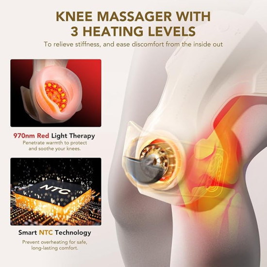 Heated Knee Massager with Heat & Vibration for Knee Pain Relief – Cordless Joint Support Brace with 5 Massage Modes & 3 Heat Levels for Men & Women