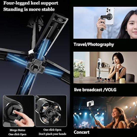 All-in-One Vlogging Tool – 4-in-1 Magnetic Selfie Stick with Remote