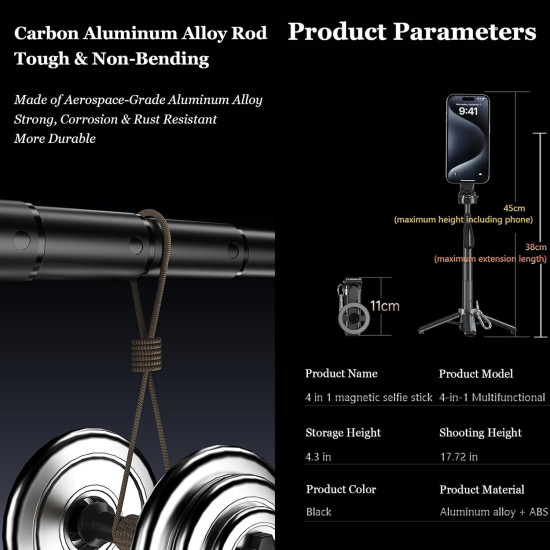 All-in-One Vlogging Tool – 4-in-1 Magnetic Selfie Stick with Remote