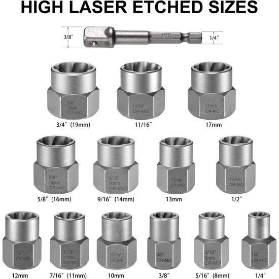 Remove Stripped & Rusted Bolts Easily – 14PCS Bolt Extractor Socket Set