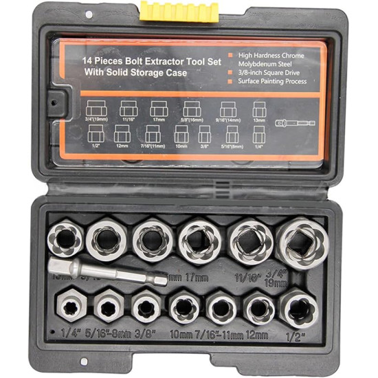 Remove Stripped & Rusted Bolts Easily – 14PCS Bolt Extractor Socket Set