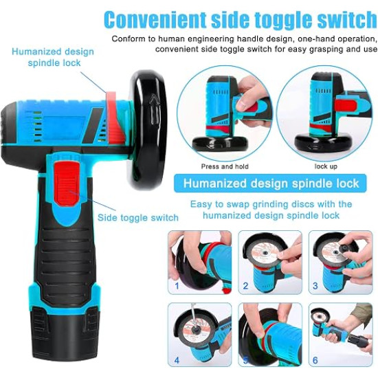 Mini Angle Grinder – Multifunction Electric Cutting, Grinding & Polishing Tool (Incl 2 Batteries)
