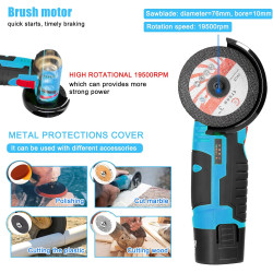 Mini Angle Grinder – Multifunction Electric Cutting, Grinding & Polishing Tool (Incl 2 Batteries)