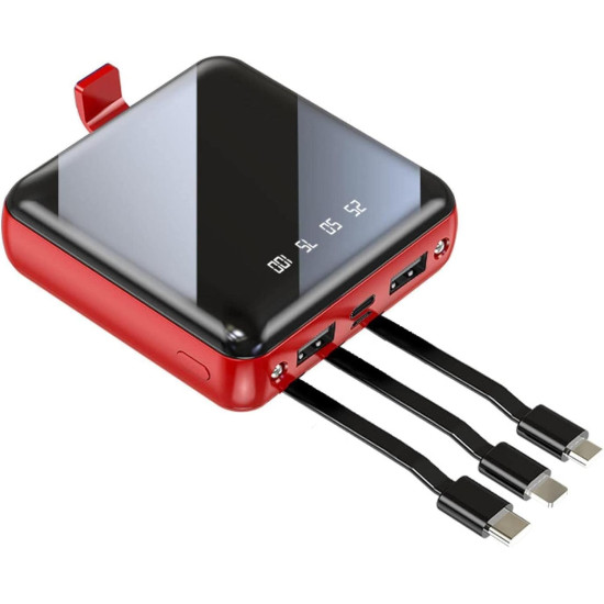 Never Run Out of Battery – 20,000mAh Mini Power Bank with Built-In Cables & Mirror Display