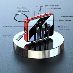 Never Run Out of Battery – 20,000mAh Mini Power Bank with Built-In Cables & Mirror Display