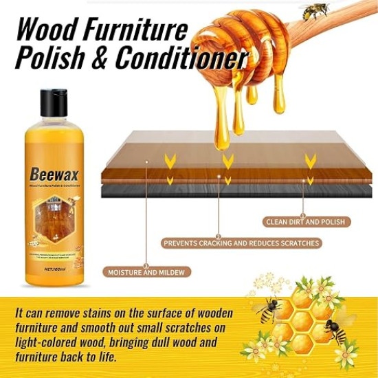 Natural Beeswax Wood Polish & Cleaner Spray 100ml – Restores, Cleans & Protects Wooden Furniture